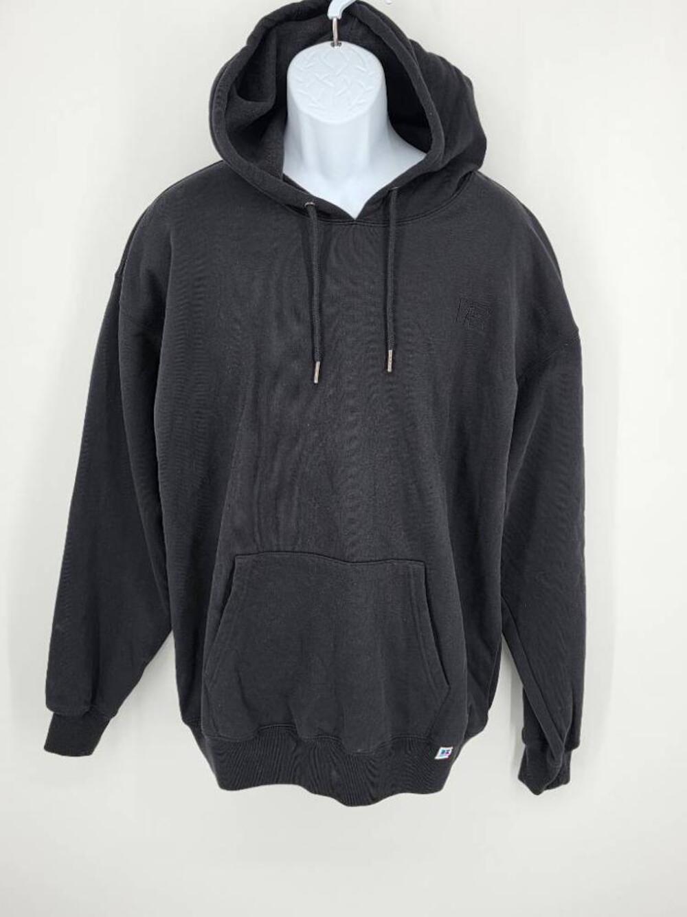 Russell Athletic Vintage Mens M Black Pullover Hoodie Sweatshirt Blank Y2K
